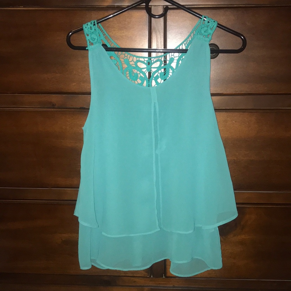 Teal Sheer Crochet Tank